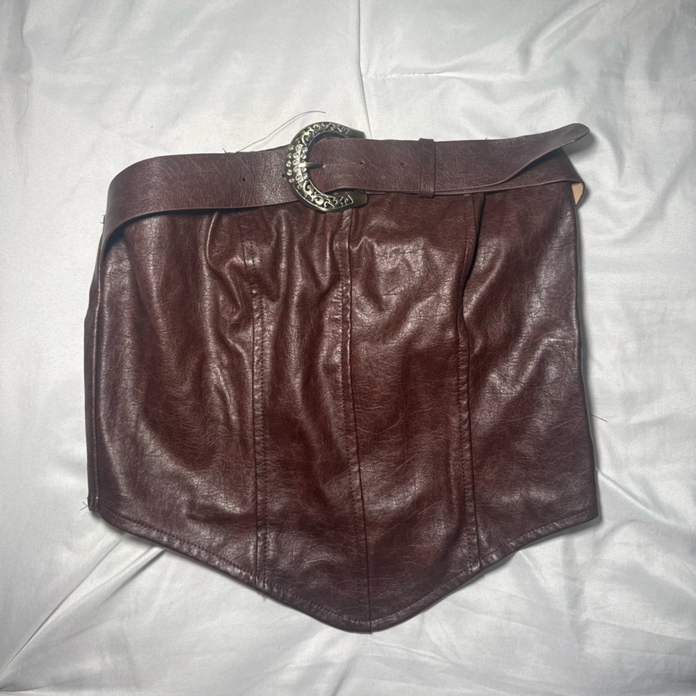 Women’s Brown Leather Belted Top